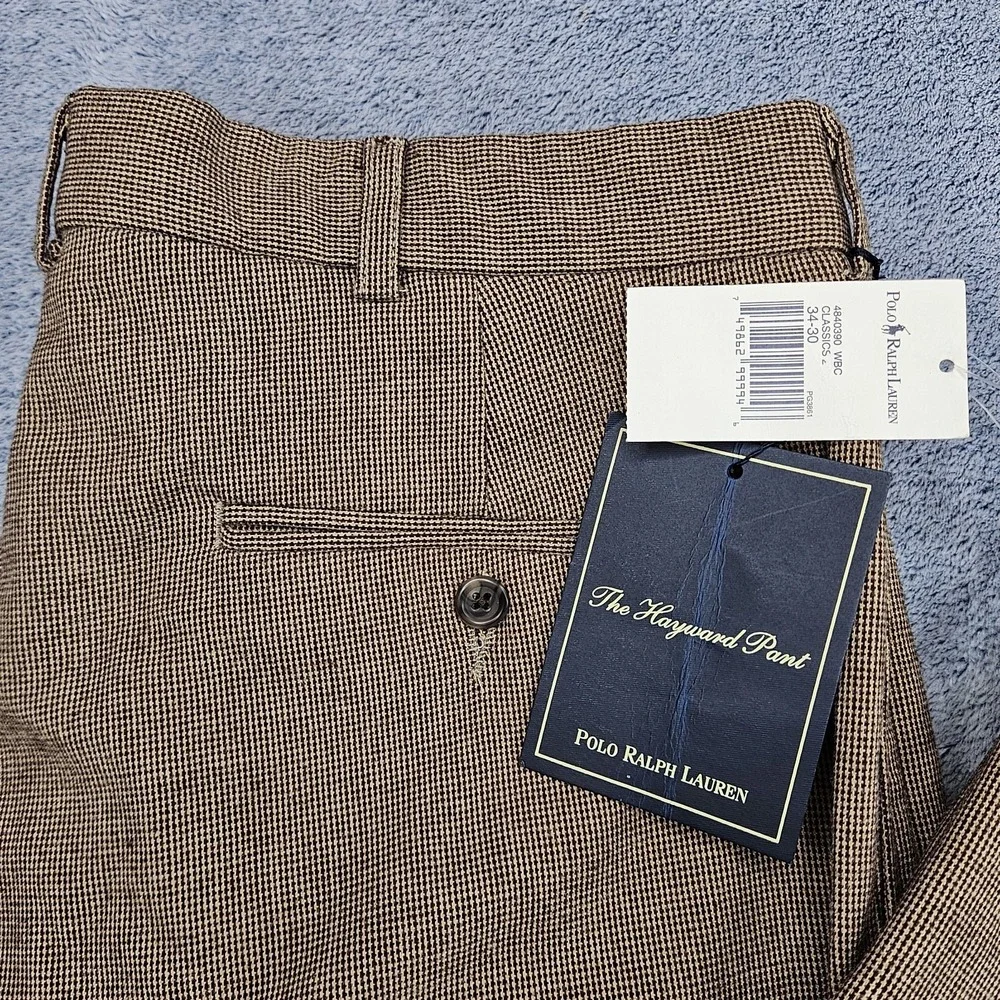 Vintage Polo Ralph Lauren Hayward Pants Mens 34x30 Houndstooth Pleated Cuffed